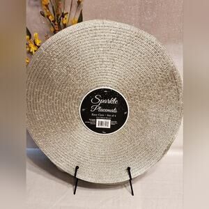 Set of 4 Round 15" Silver Metallic Sparkle Placemats